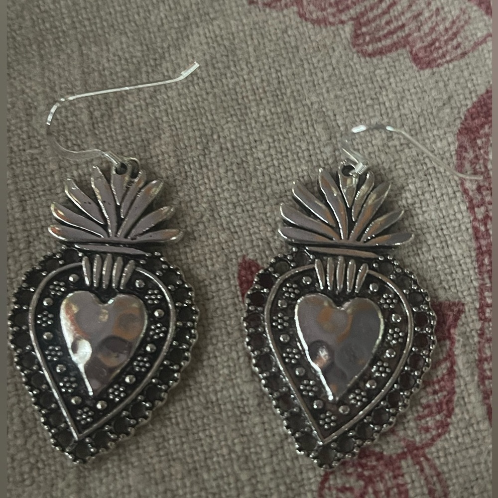 Silver Heart Dangle Earrings
